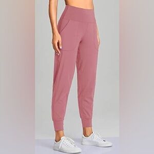 Oalka Women’s High-Waisted Jogger Pants - Mauve‎ Pink, Size XL